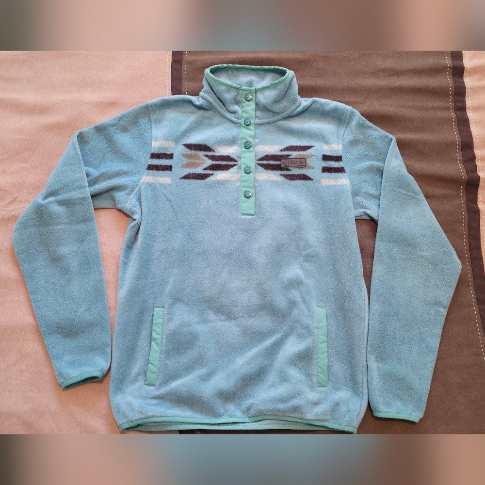 Cinch Women's Long Sleeve Polar Fleece Pullover- Turquoise